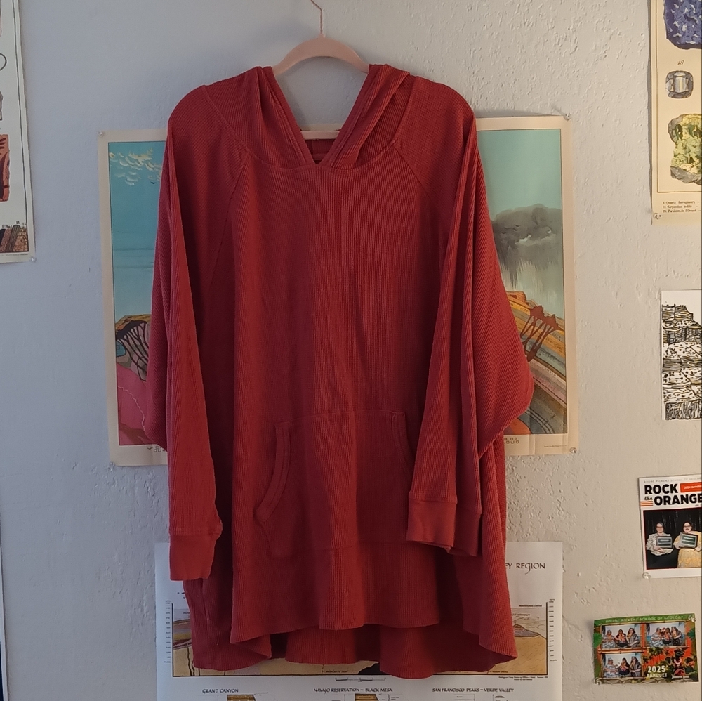 Woman Within Waffle Knit Light Hoodie 2X Orange / Red